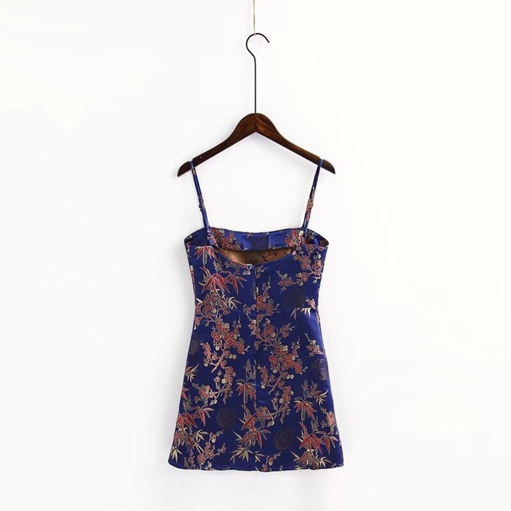 blue floral silky mini dress - Picture 3 of 5